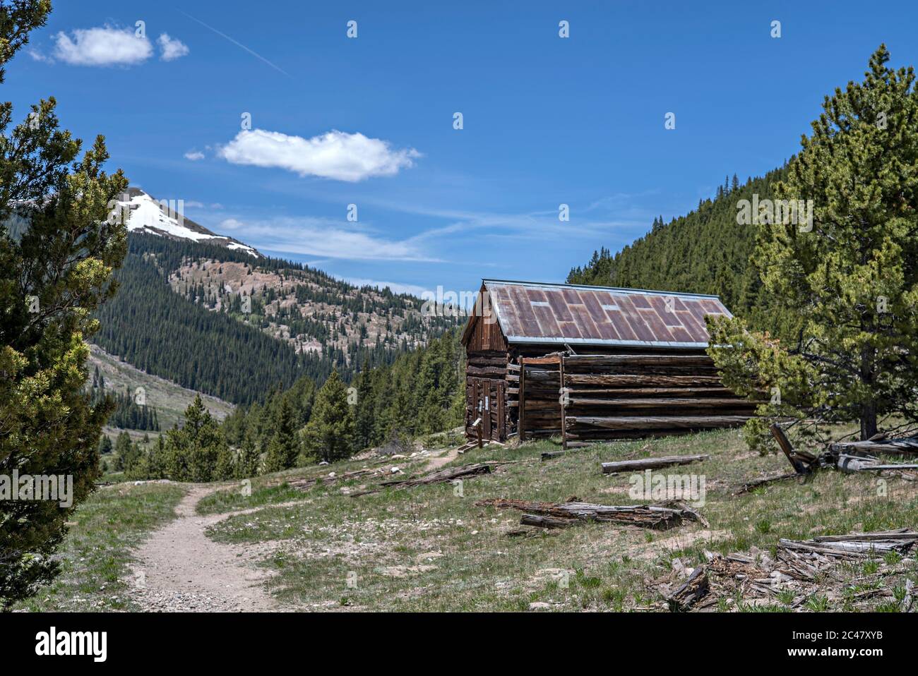 Abandoned ghost town ruins in the former mining settlement of Independence, Colorado, on Independence Pass from Aspen to Twin Lakes Stock Photo