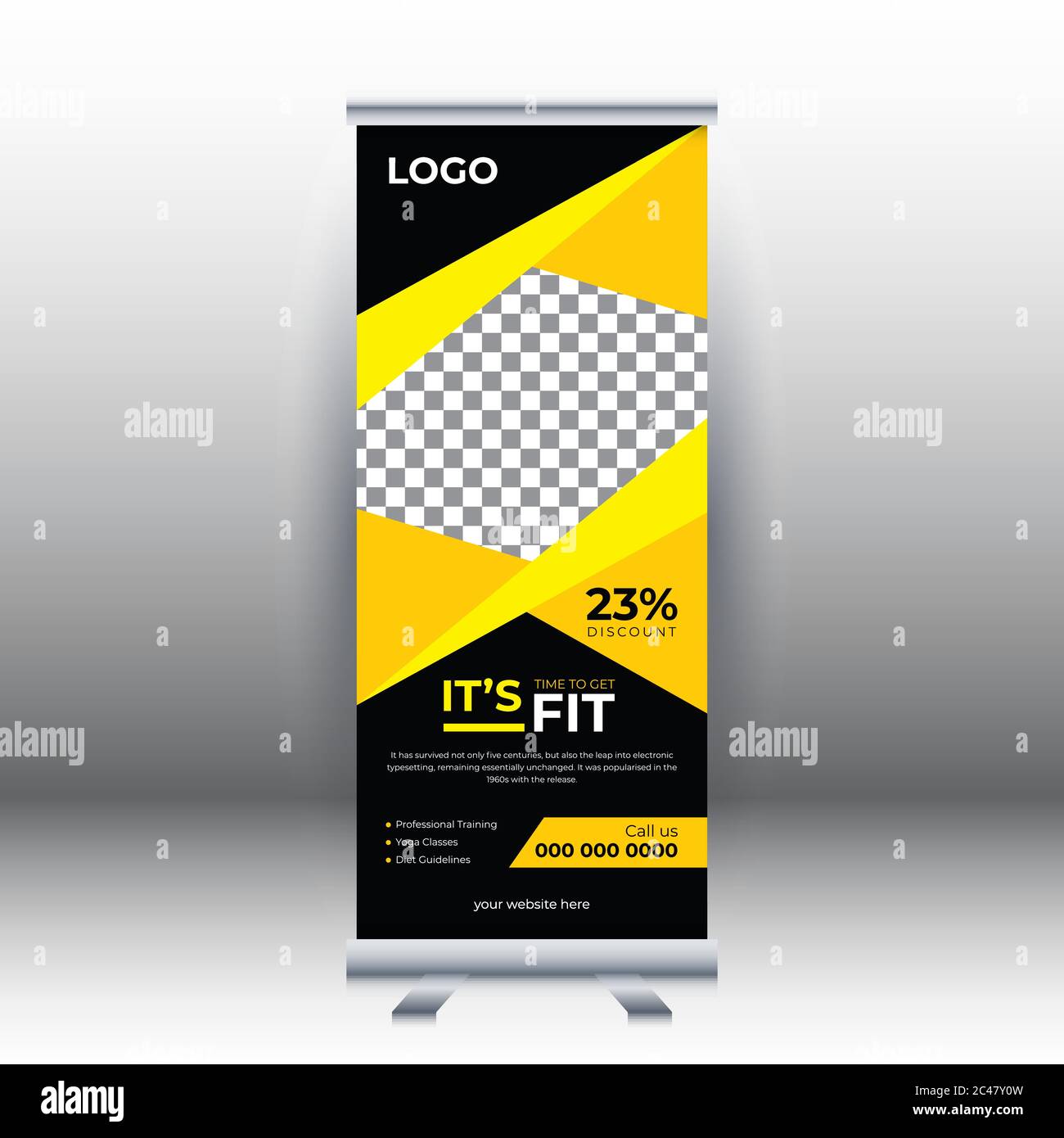 Fitness roll up sale banner design template, abstract background, pull up  design, modern x-banner, rectangle size. Template for sports, gym Stock  Vector Image & Art - Alamy