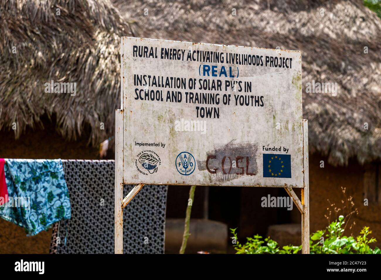 Expansion of village infrastructure in Africa. Rural Energy Activating Livelihoods Project in Sierra Leone Stock Photo