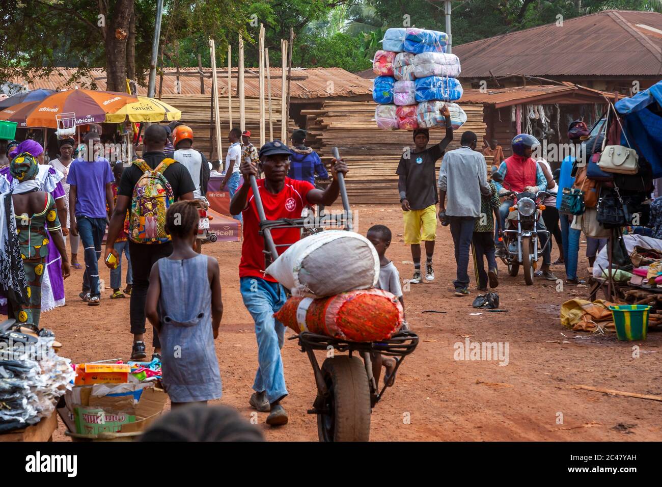 Busy Street in Makeni, Sierra Leone Stock Photo