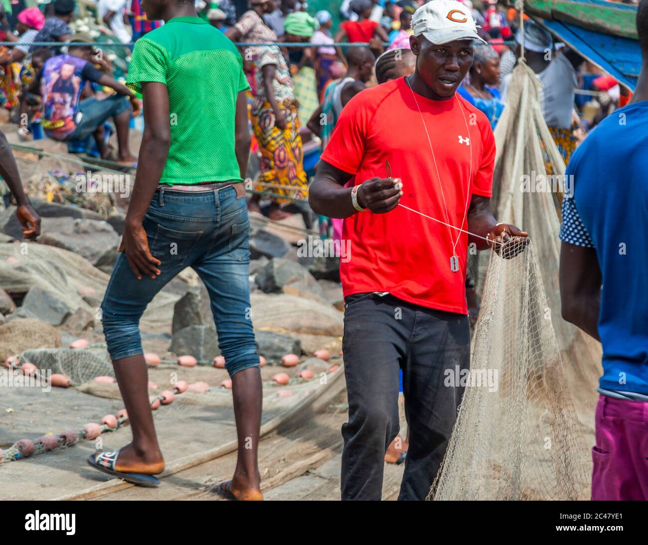 Fishermen in Tombo Harbour, Sierra Leone Stock Photo
