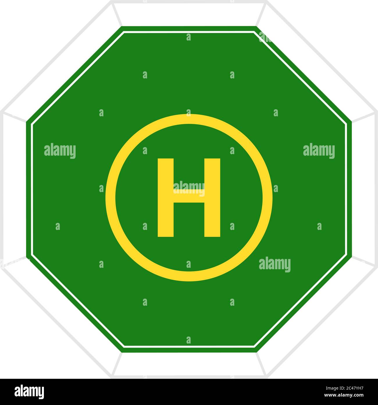 Green and yellow helideck icon, helicopter and drone landing pad