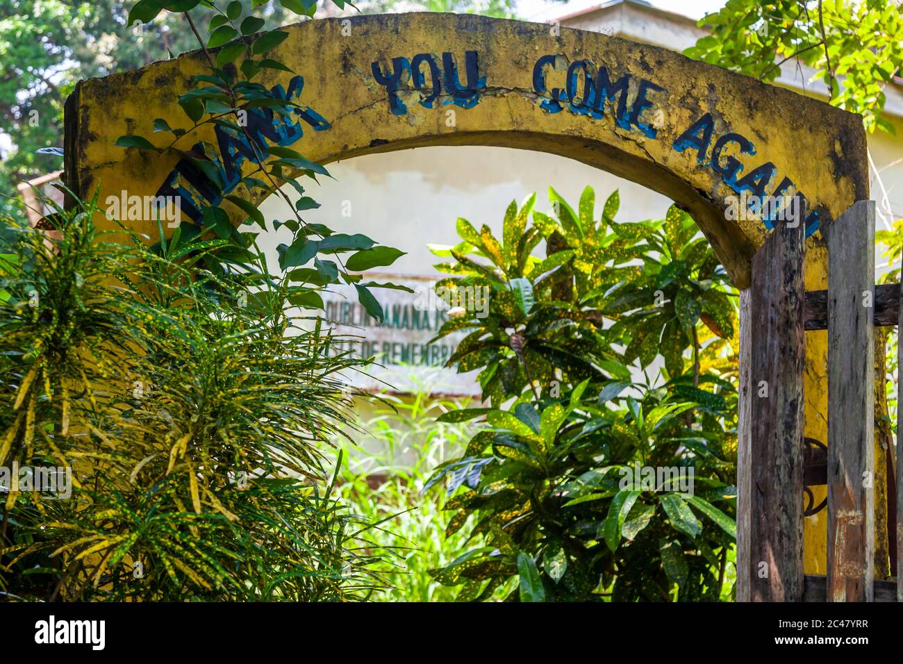 Archway on Banana Island with farewell, Sierra Leone Stock Photo