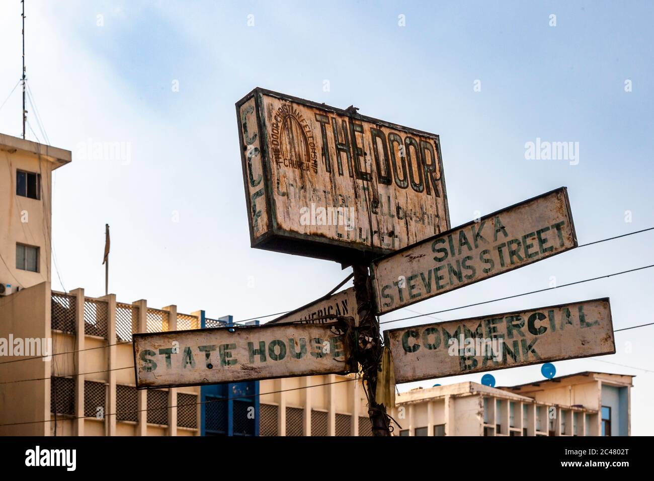 Old direction and street signs in Freetown, Sierra Leone Stock Photo