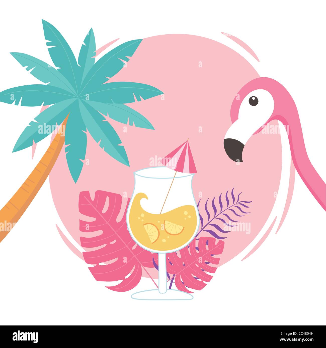 flamingo bird cocktail palm tree with exotic tropical foliage, hello ... flamingo bird cocktail palm tree with exotic tropical foliage, hello ...