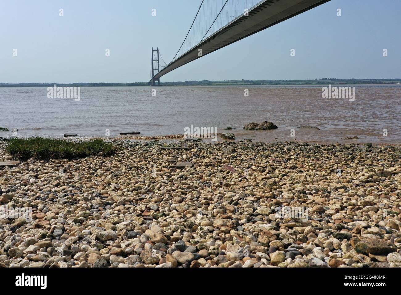 A view of the Humber Bridge, near Kingston upon Hull, East Riding of Yorkshire, which is a 2.22-kilometre single-span road suspension bridge, which opened to traffic on 24 June 1981. Stock Photo