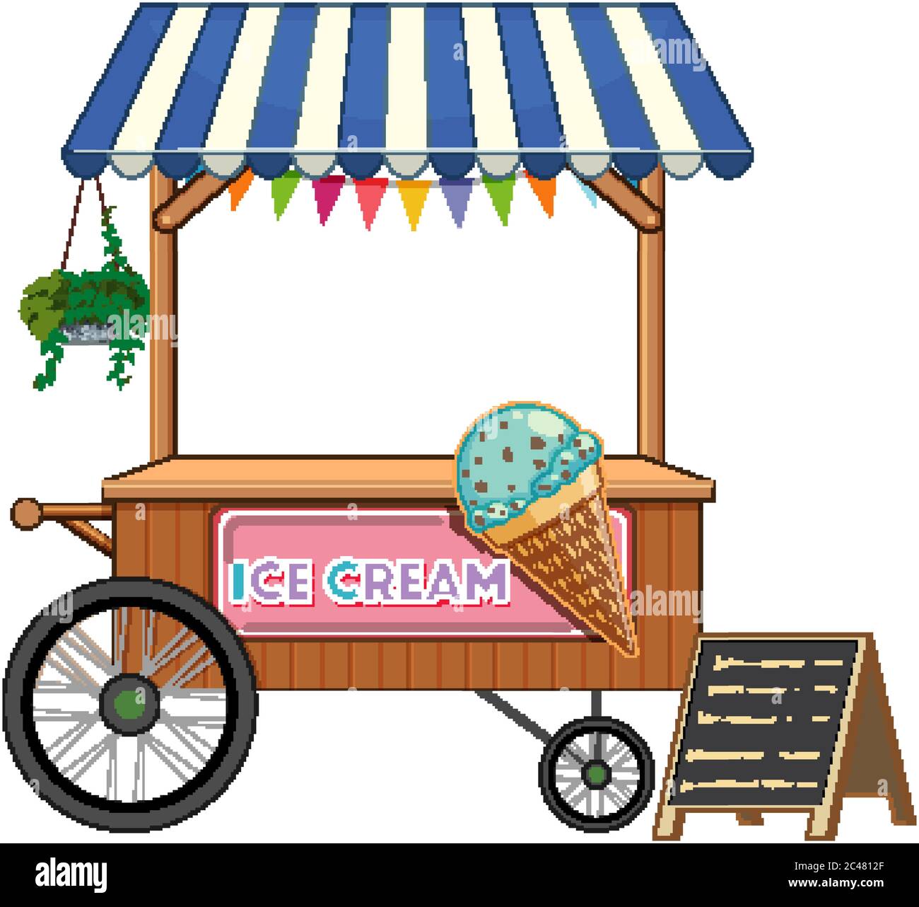 Ice cream cart shop cartoon style isolated illustration Stock Vector Image  & Art - Alamy