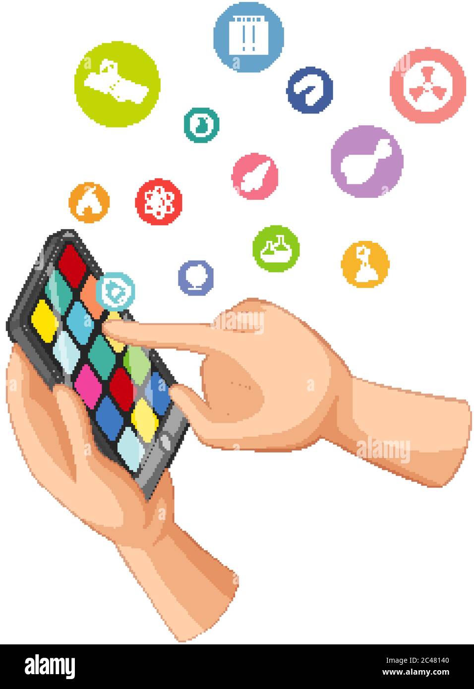 Hand using smart phone with education icon isolated illustration Stock ...
