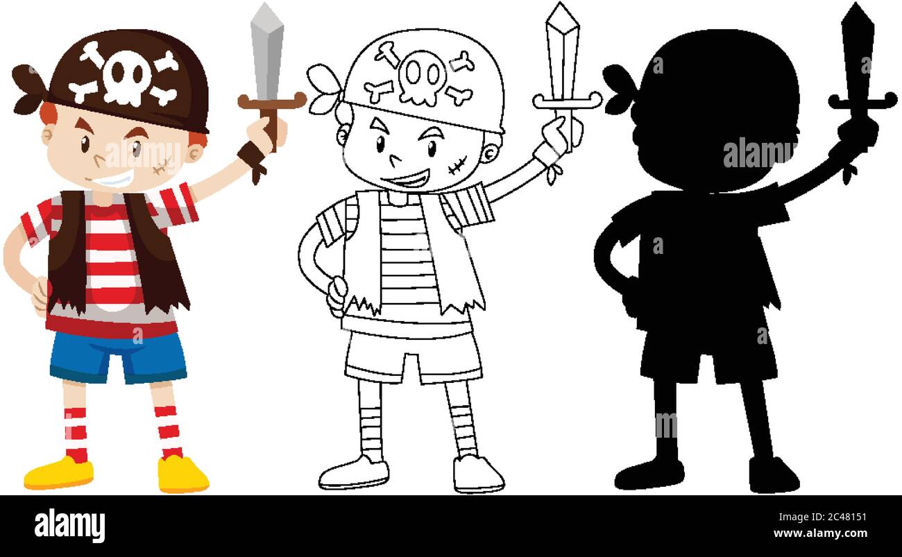 Boy in pirate costume with its outline and silhouette illustration Stock  Vector Image \u0026 Art - Alamy, image size:1300x803