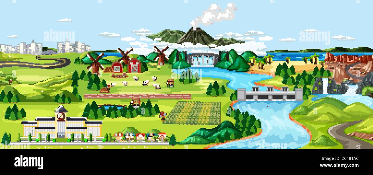 Agriculture rural landscape scene illustration Stock Vector Image & Art ...