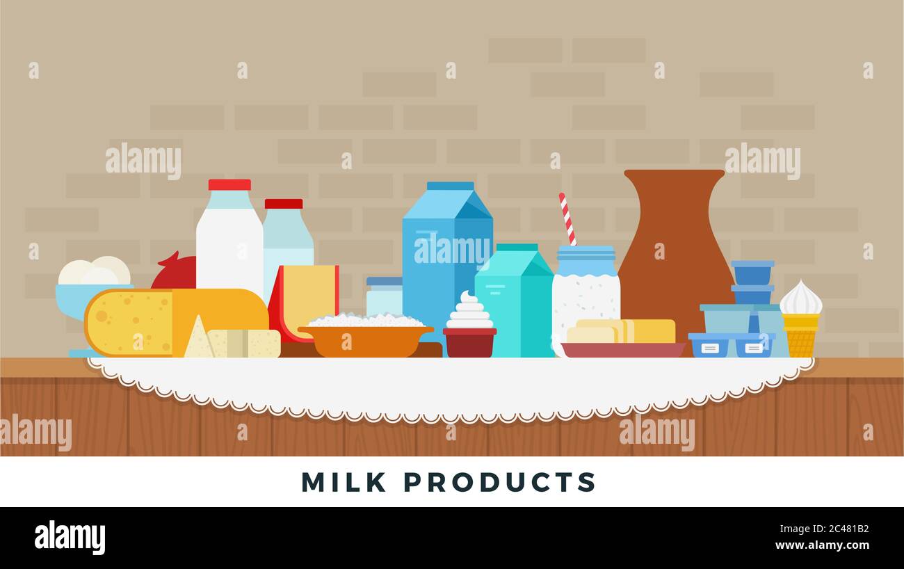 Dairy products on a counter vector flat isolated Stock Vector