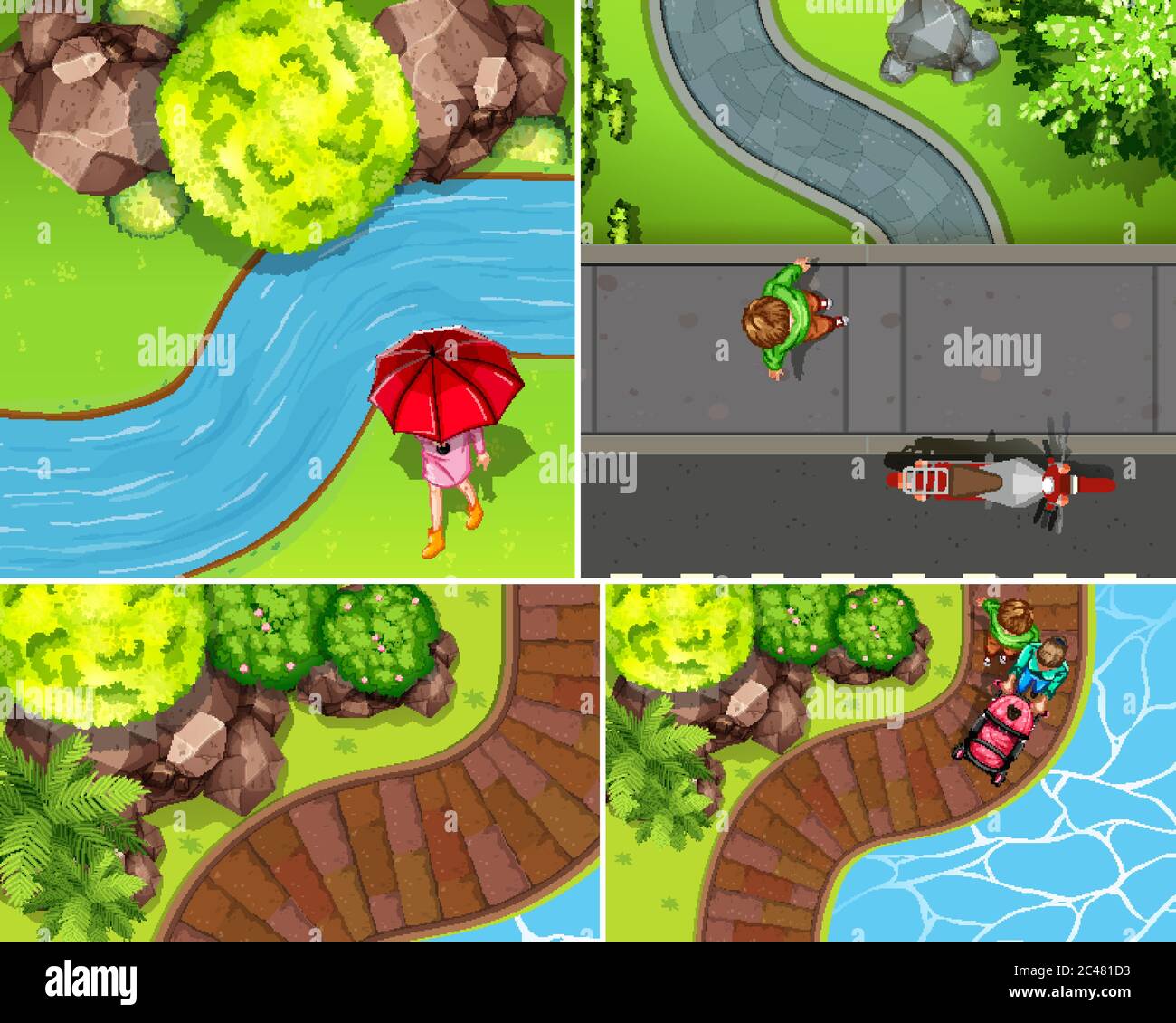 Set of aerial park with river scene illustration Stock Vector Image ...