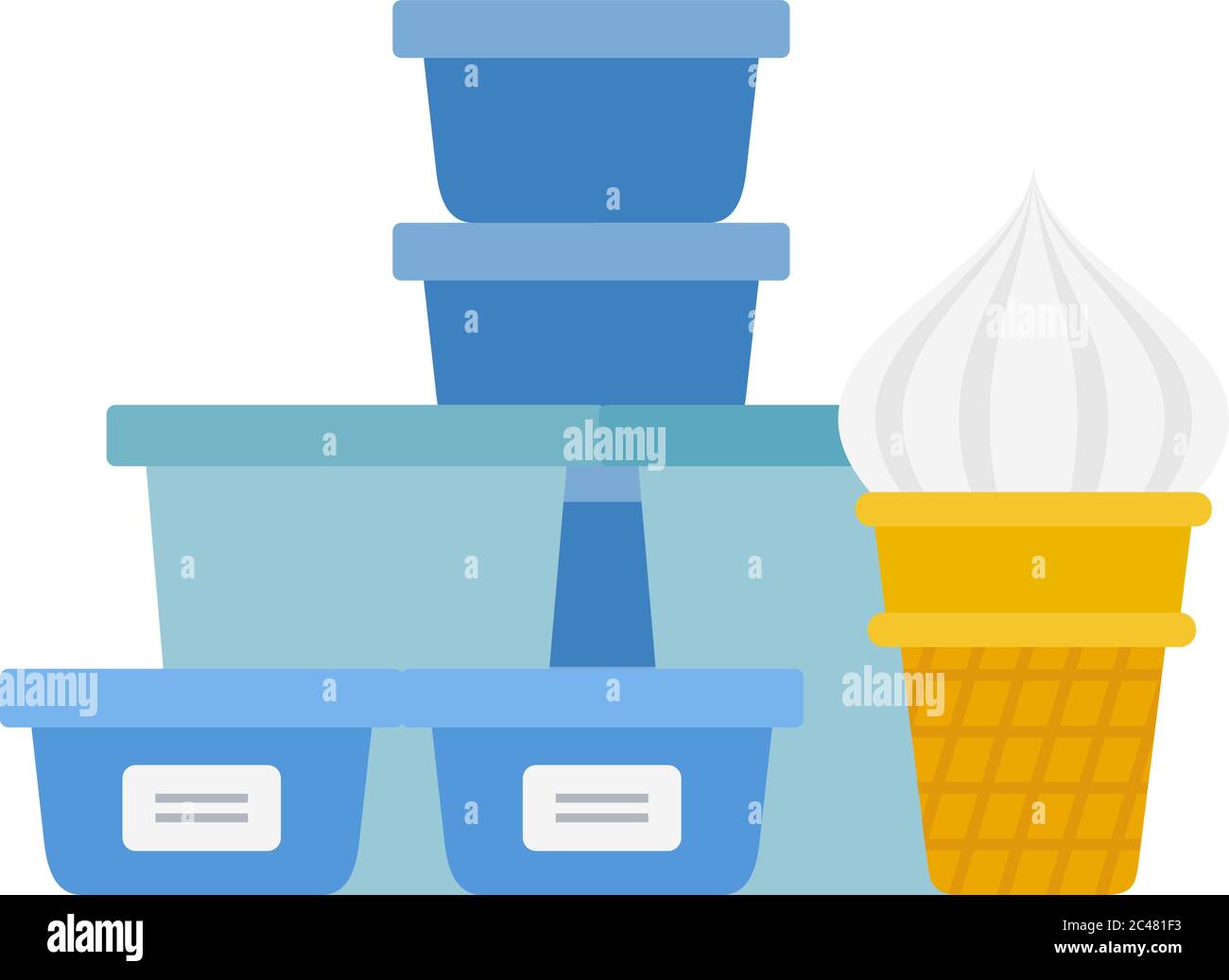 Plastic containers and Ice cream in a waffle cup vector flat isolated ...