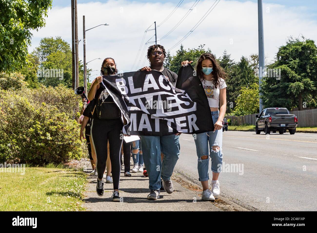 Tacoma, WA, USA 6/19/2020, Youth rally and march for Say Their Names, Black Lives Mater at Wapato Park Stock Photo