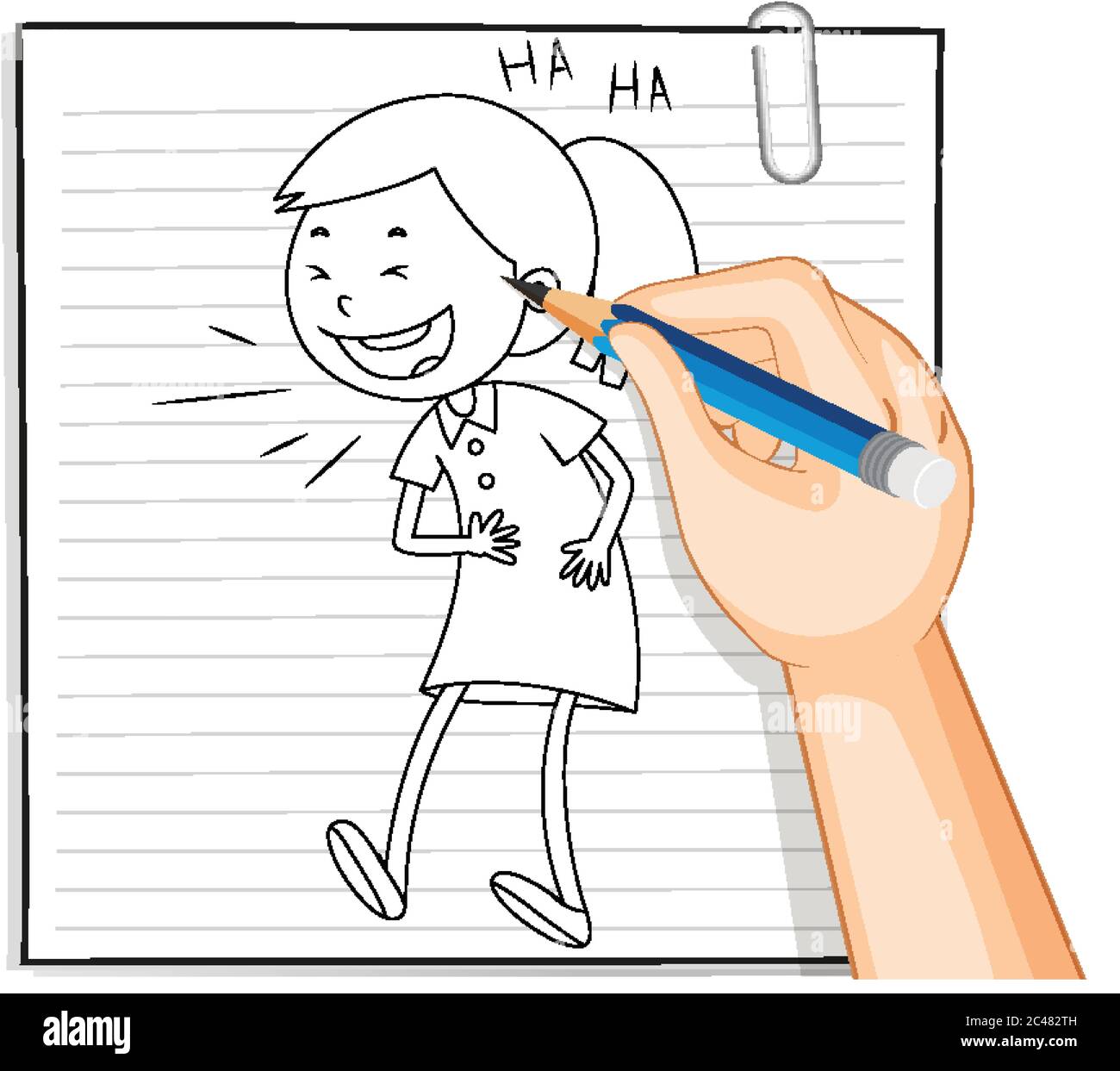 Hand writing of girl laughing outline illustration Stock Vector Image ...