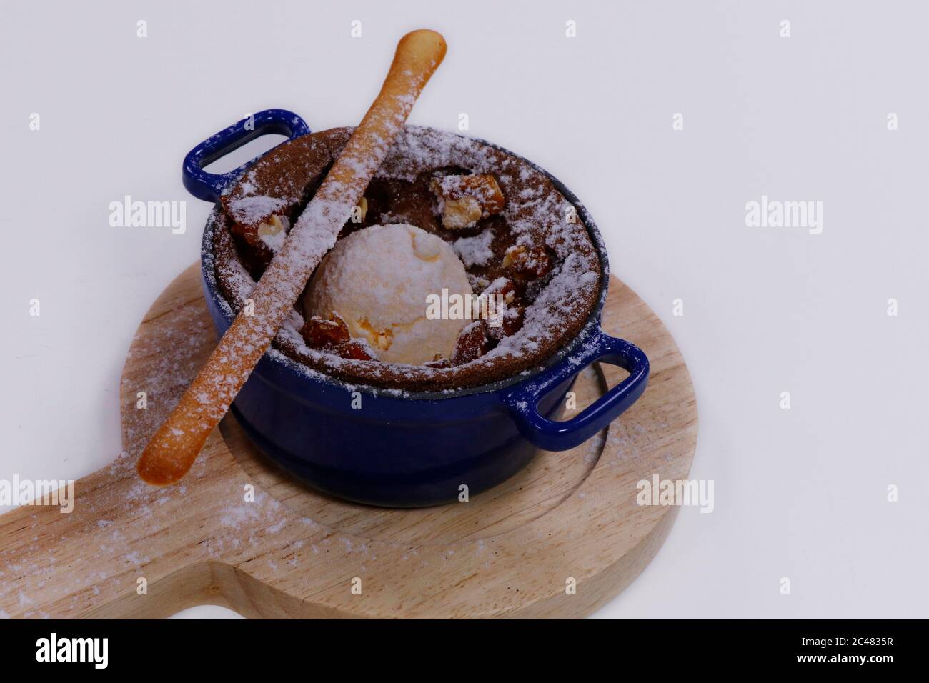 baked chocolate fondant cake with vanila ice cream Stock Photo