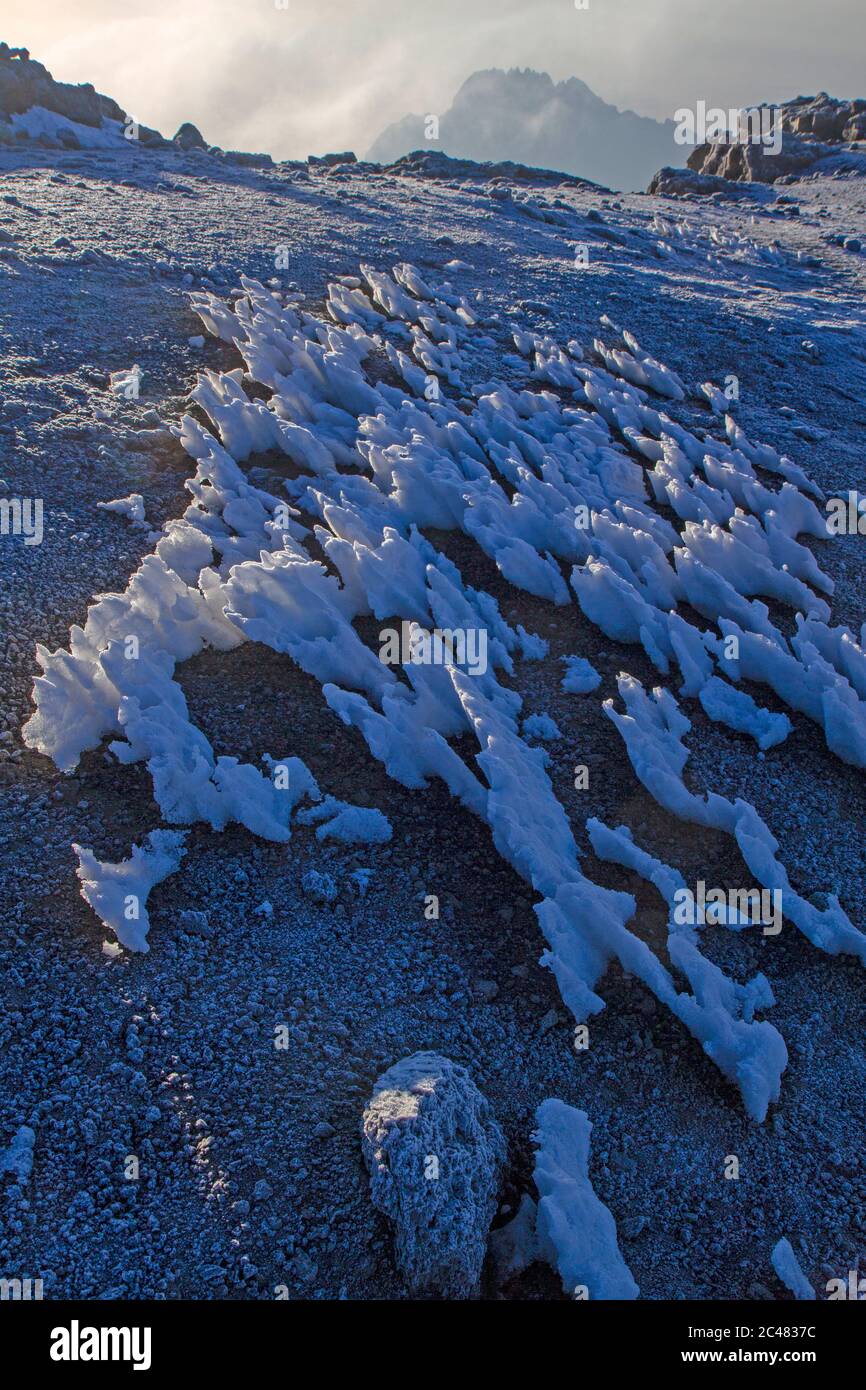 Ice formations on the crater rim of Mt Kilimanjaro Stock Photo