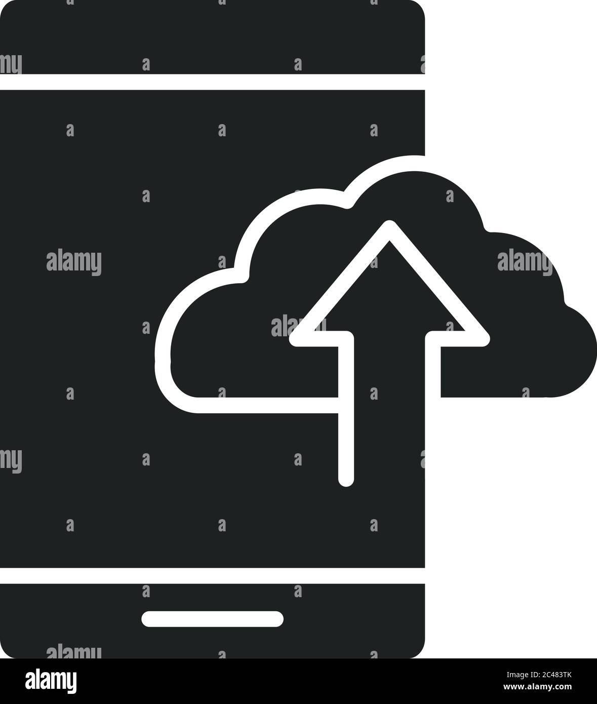 mobile phone or smartphone cloud storage data upload arrow, electronic ...