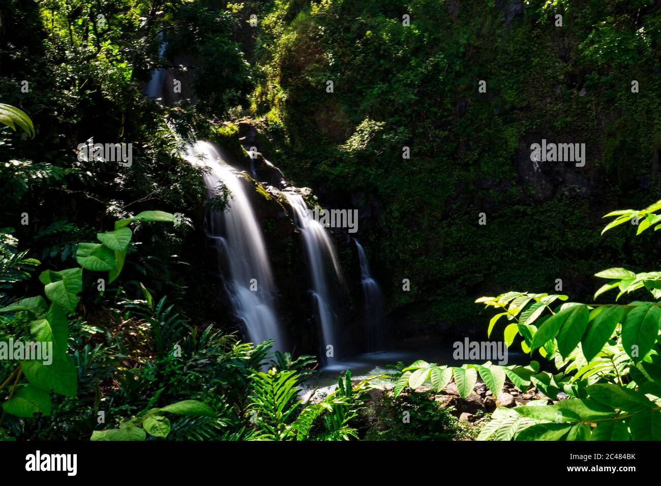 Beautiful scenery of Three sisters falls near the road to Hana, Maui, Hawaii Stock Photo