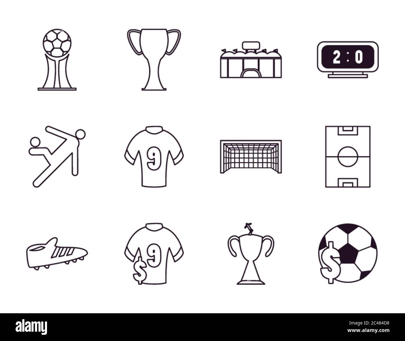 line style icon set design, Soccer football sport hobby competition and ...