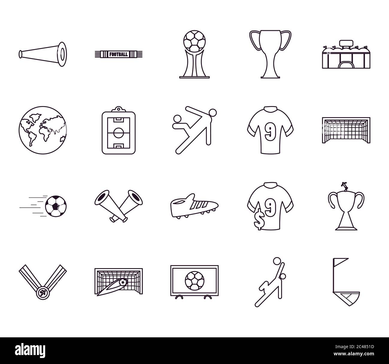 line style icon set design, Soccer football sport hobby competition and ...