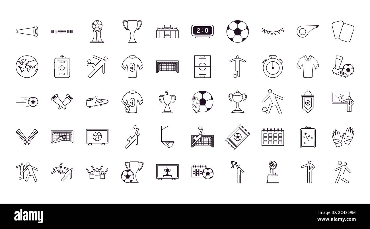 line style icon set design, Soccer football sport hobby competition and ...