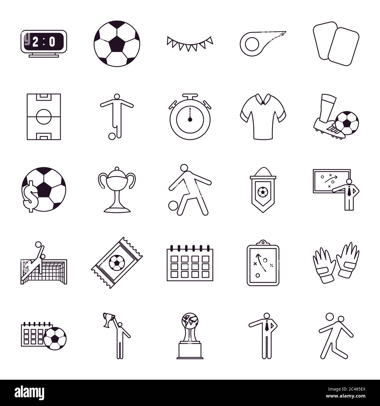 line style icon set design, Soccer football sport hobby competition and ...