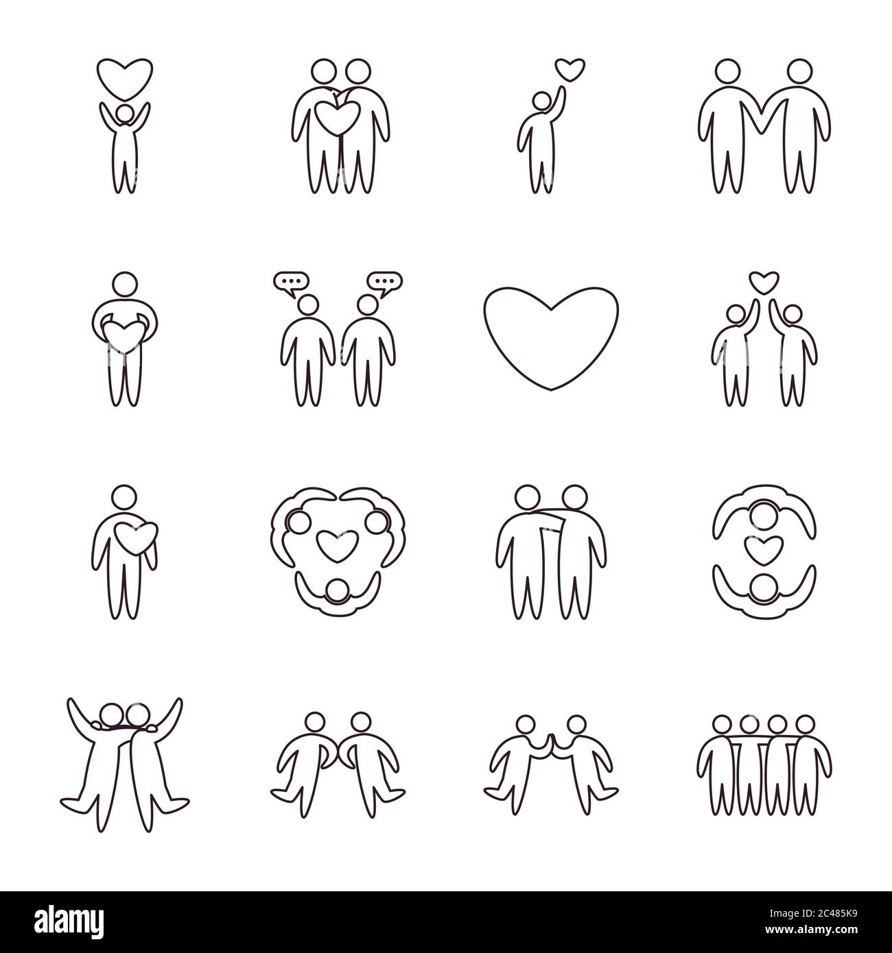 Friends line style icon set design of friendship and love theme Vector ...