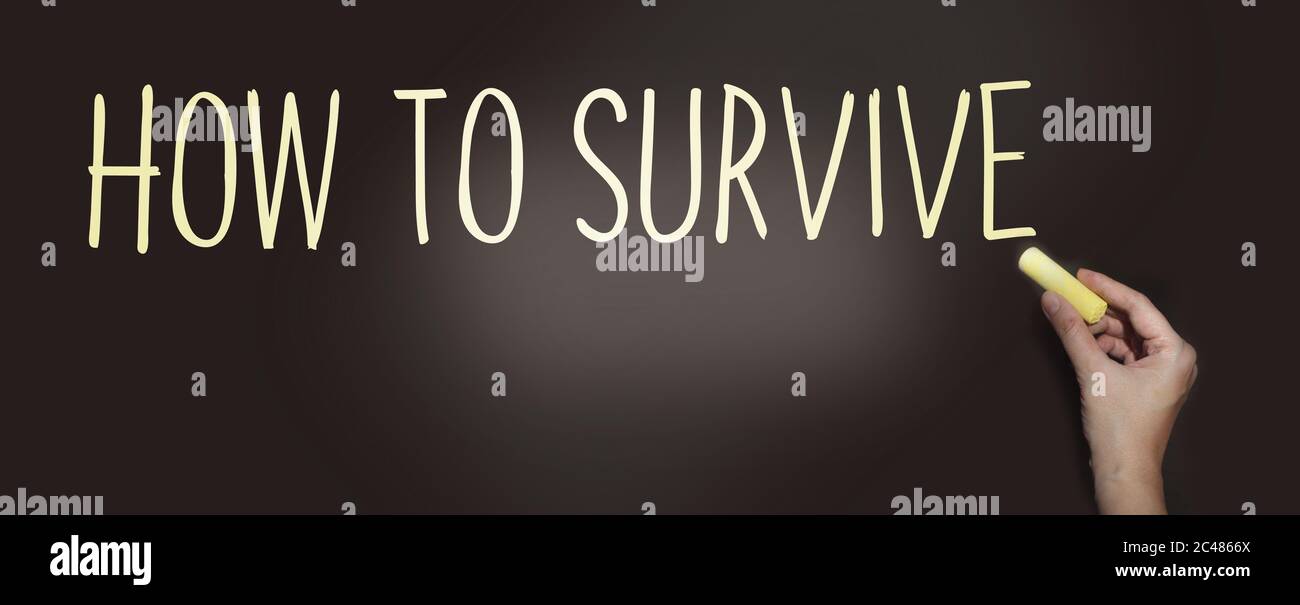 How to survive text on blackboard. Survivalconcept. Business bankruptcy concept Stock Photo