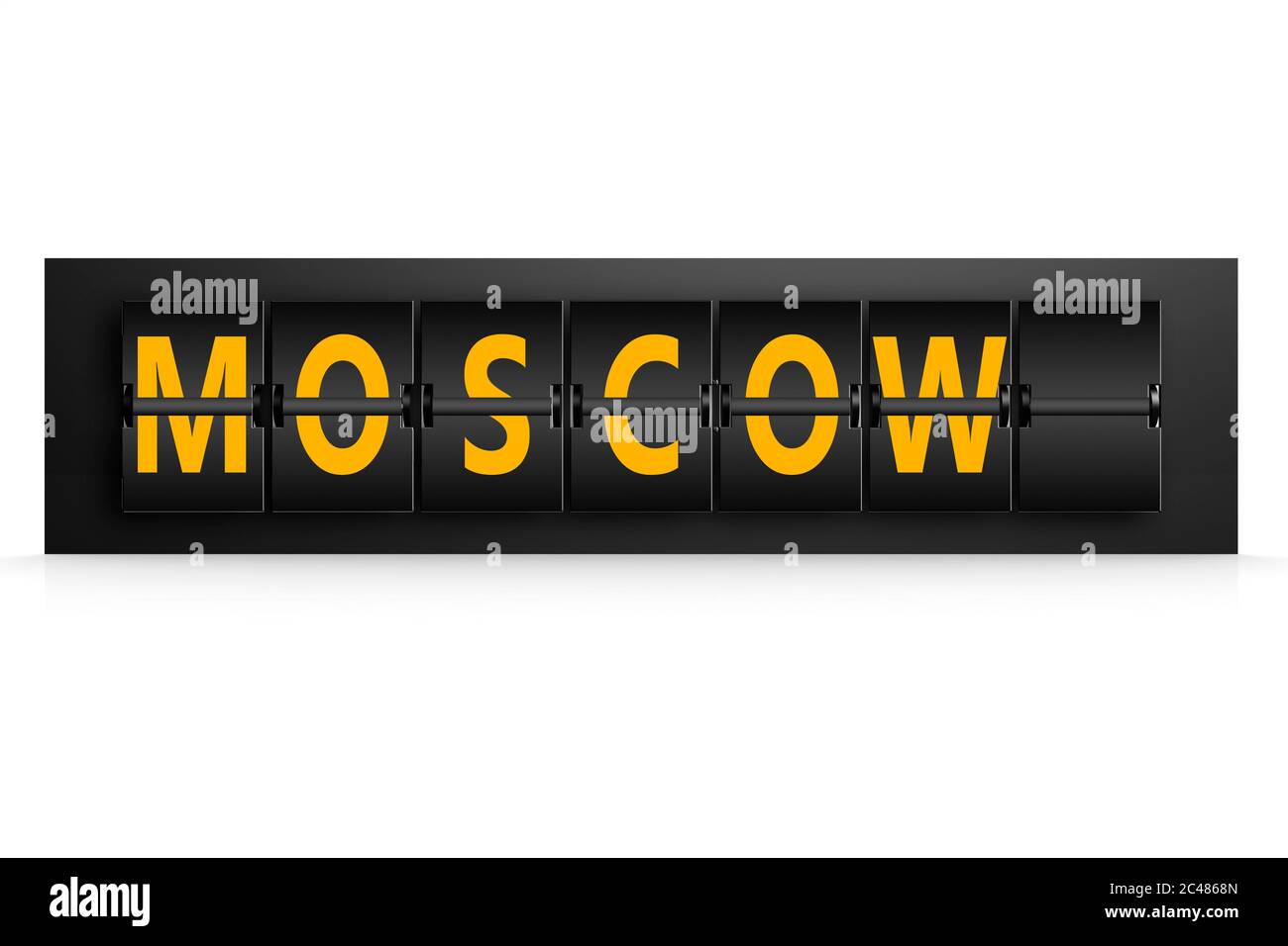 Travel arrivals departure board showing the destination city Moscow, 3d rendering Stock Photo