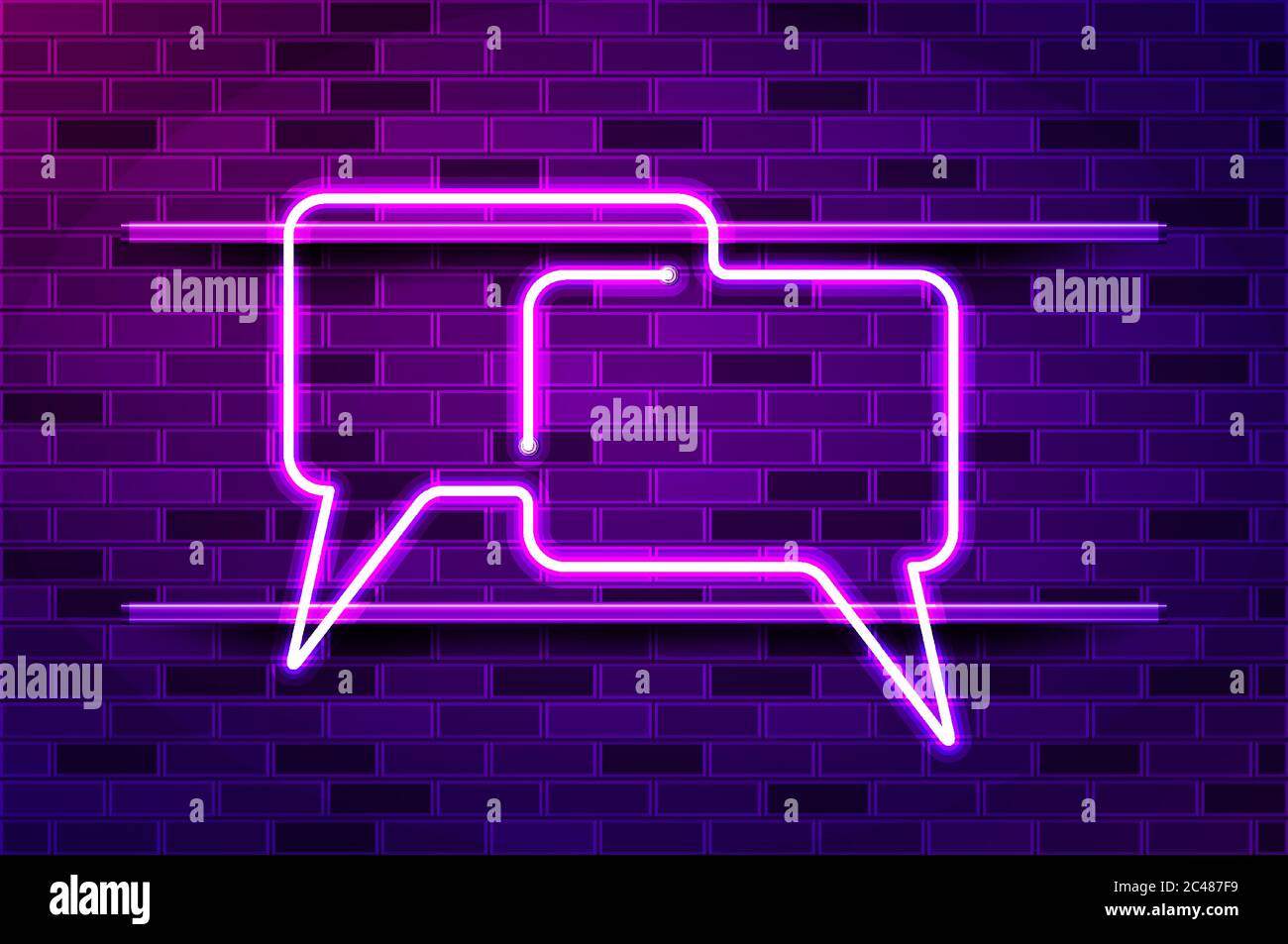 Conversation Chat Glowing Neon Sign Or Led Strip Light Realistic Vector Illustration Purple Brick Wall Violet Glow Metal Holders Stock Vector Image Art Alamy