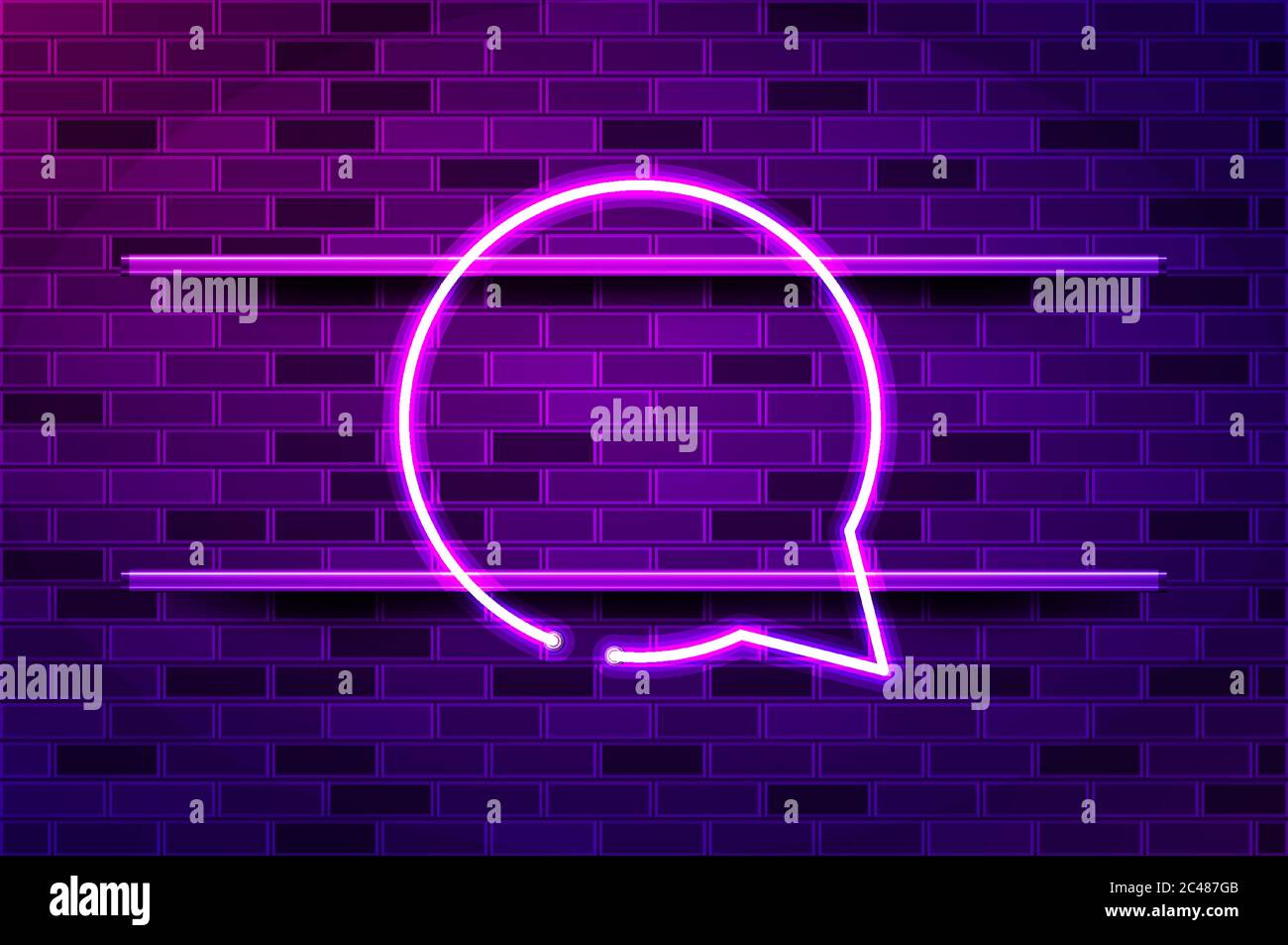 Round Chat Bubble Glowing Neon Sign Or Led Strip Light Realistic Vector Illustration Purple Brick Wall Violet Glow Metal Holders Stock Vector Image Art Alamy