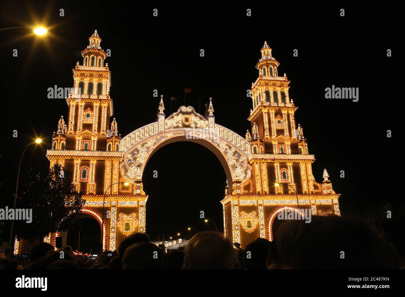 SEVILLE, SPAIN - Apr 16, 2013: Building with lights made for feria de abril in Seville, Spain Stock Photo