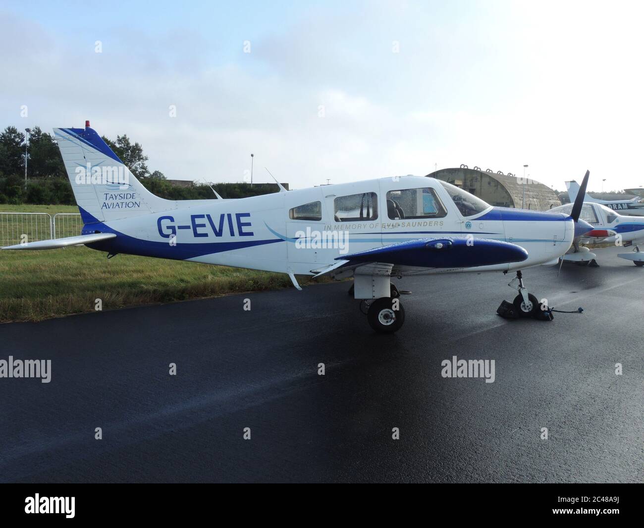 G-EVIE, a Piper PA-28-161 Warrior II operated by Tayside Aviation, on static display at the RAF Leuchars Airshow in 2013. Stock Photo