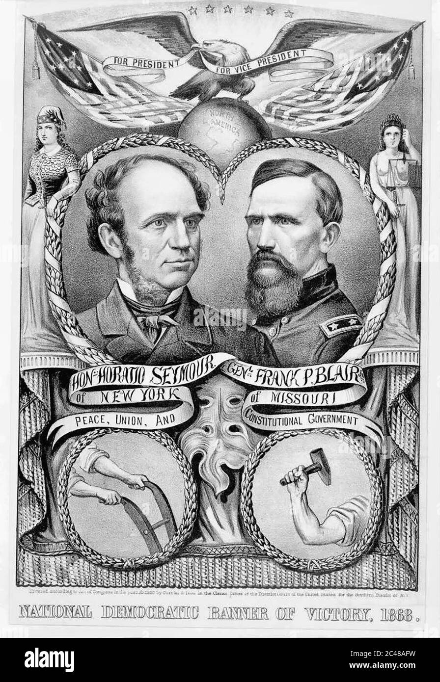 1868 Democratic Poster of Seymour and Blair Stock Photo