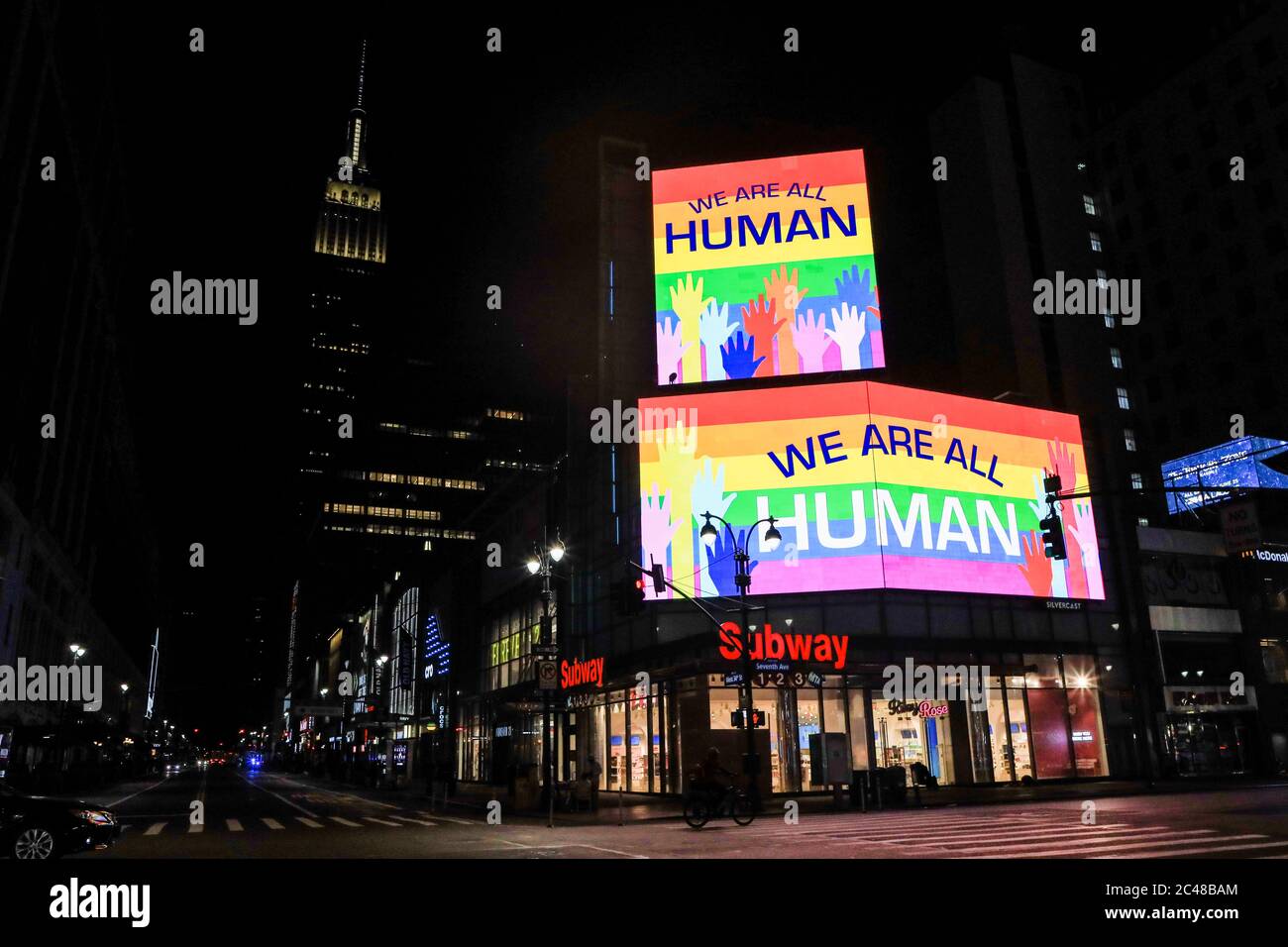 New York United States 24th June 2020 The We Are All Human Panels Light Up In Pride Colors Outside Madison Square Garden On June 22 2020 In New York City Due To