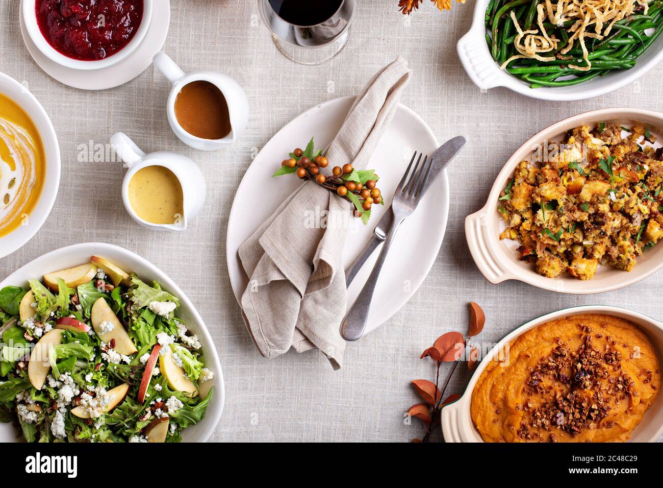 Thanksgiving dinner with whole turkey and sides Stock Photo Alamy