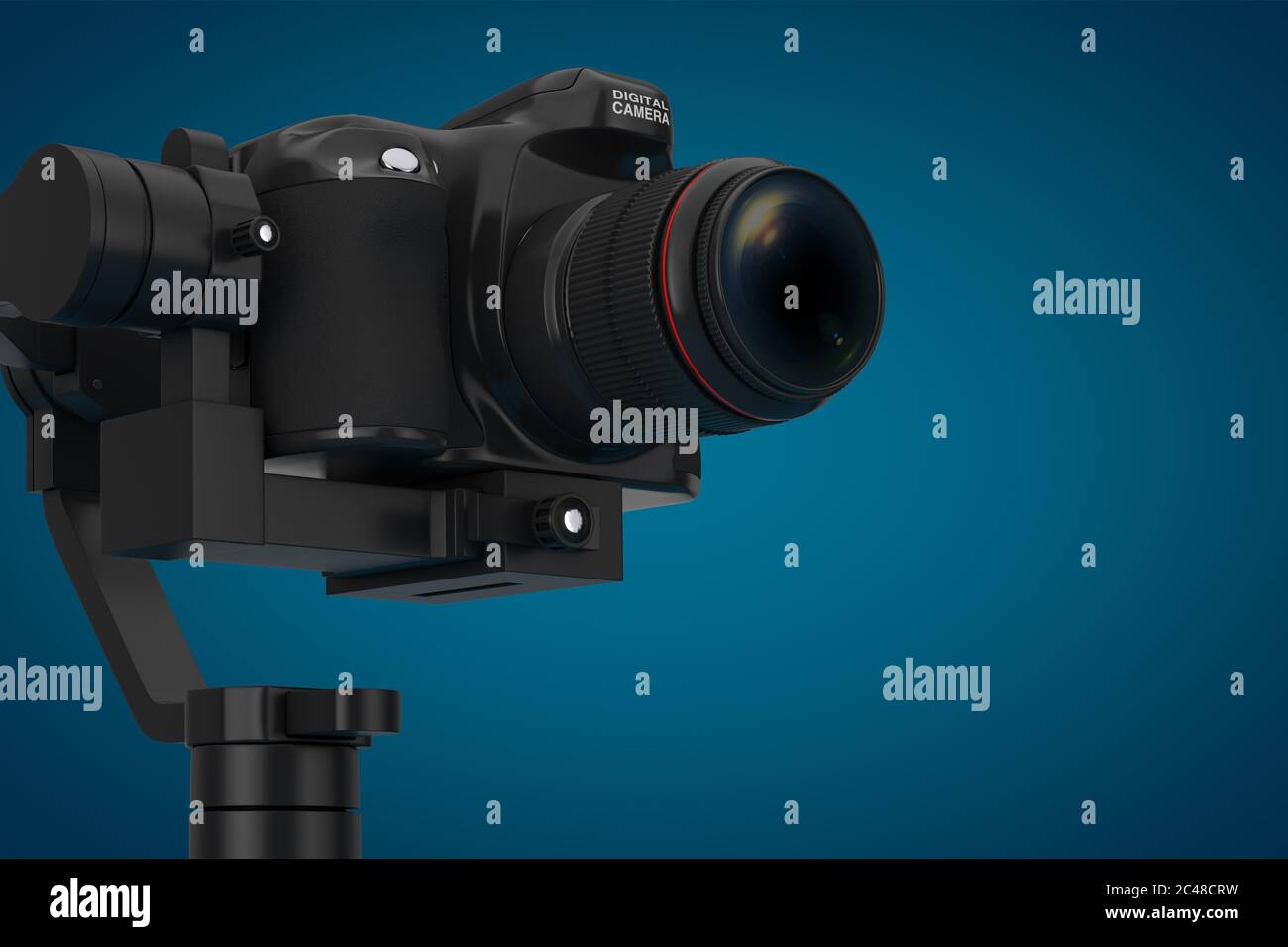 DSLR or Video Camera Gimbal Stabilization Tripod System on a blue