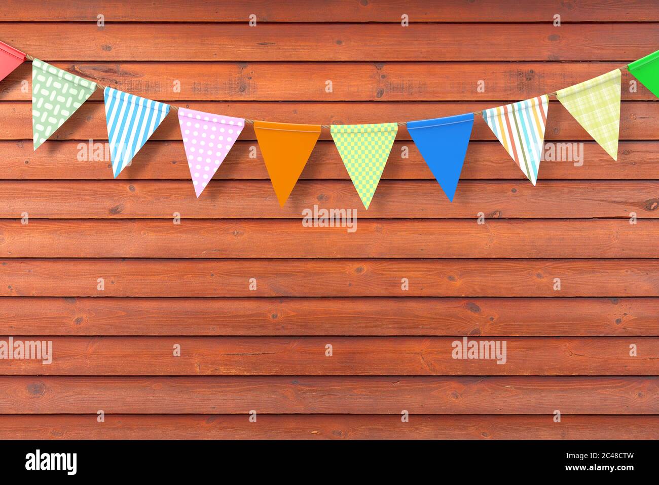 Colour Party Flags Hanging on a Red Wooden Plank Wall Background ...