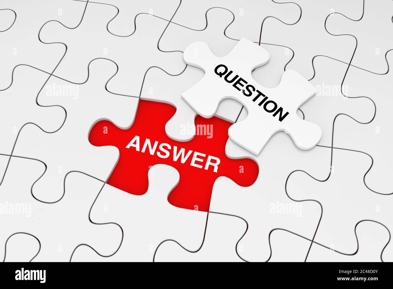 One Piece Of White Jigsaw Puzzle Over Plain Of White Puzzle With Question And Answer Word On A Red Background 3d Rendering Stock Photo Alamy