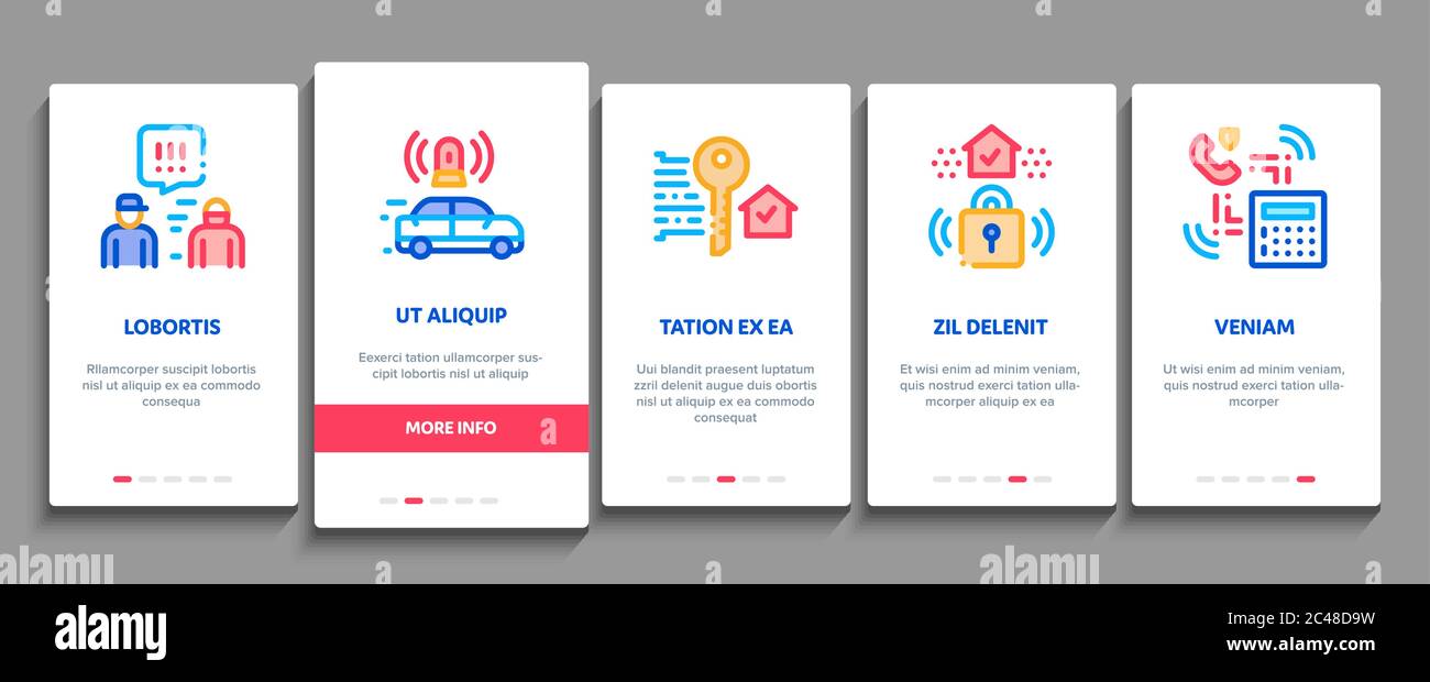 Security Agency Property Protect Onboarding Elements Icons Set Vector Stock Vector