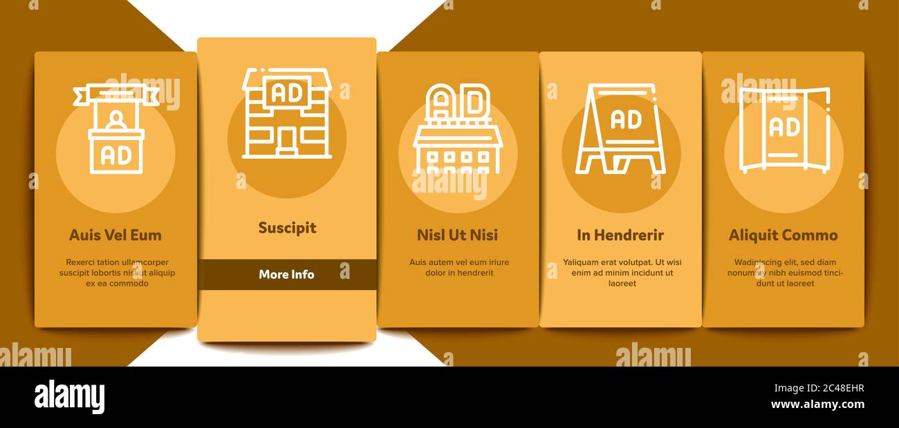 Outdoor Media Advertising Promo Onboarding Elements Icons Set Vector ...