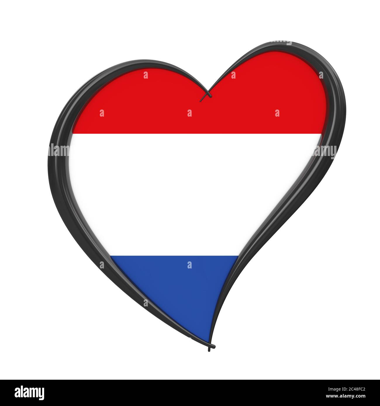Netherlands Flag Inside Heart. Eurovision Song Contest 2020 in Holland on a white background. 3d Rendering Stock Photo
