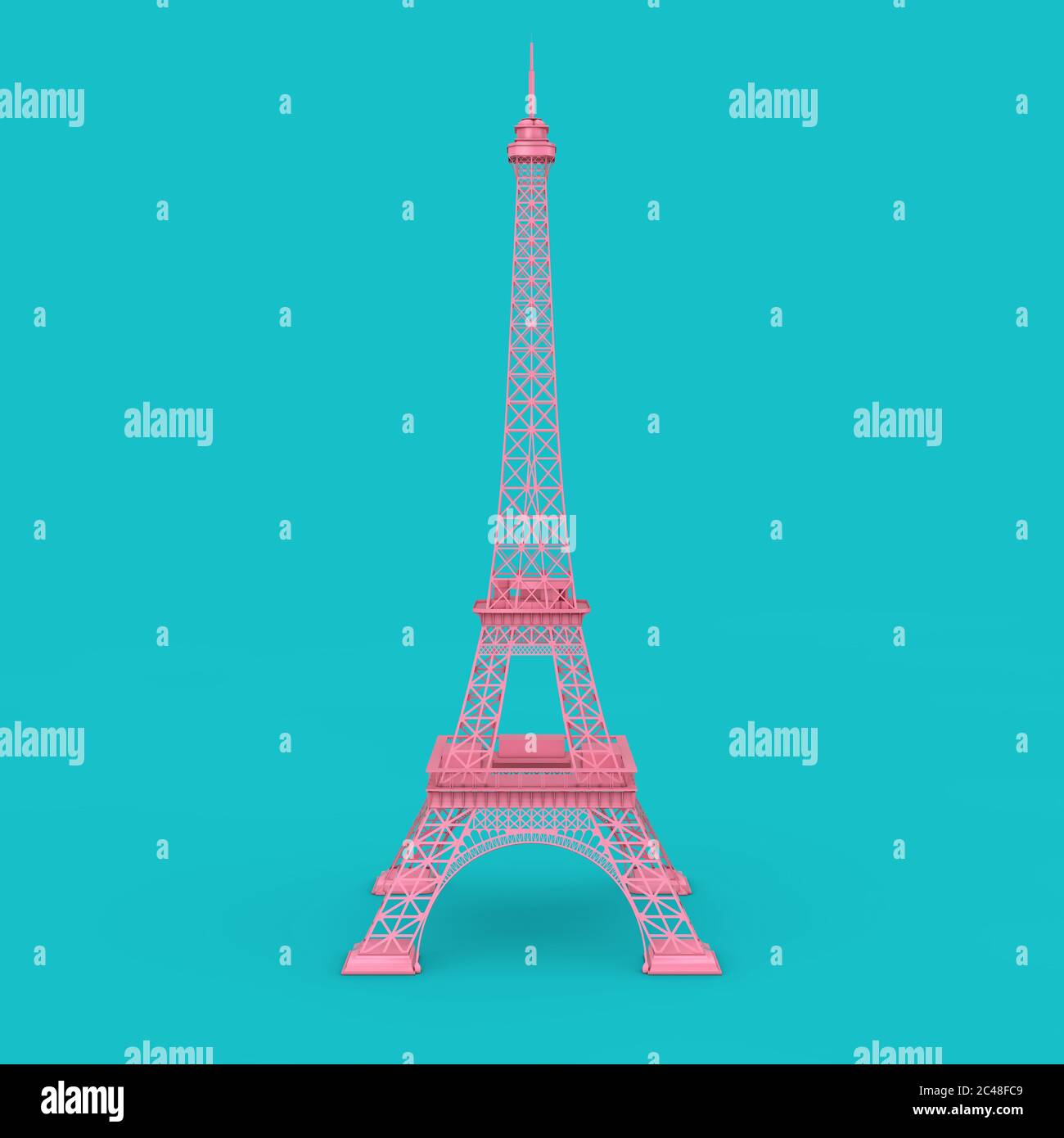 Paris Pink Eiffel Tower Statue on a blue background 3d Rendering Stock