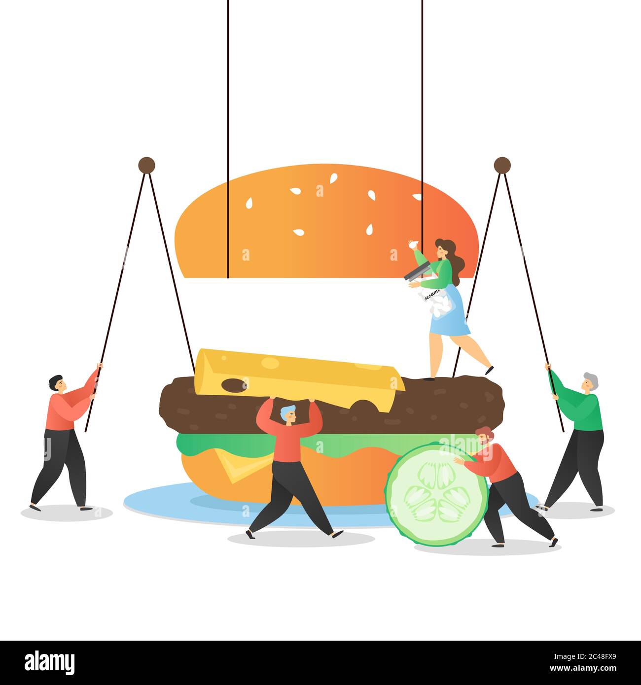 Fast Food Restaurant Services Concept Vector Flat Illustration Stock