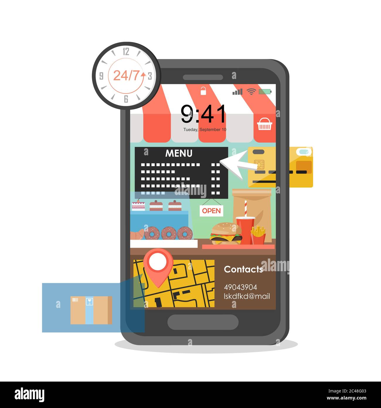 Online fast food ordering and delivery, vector flat illustration Stock ...
