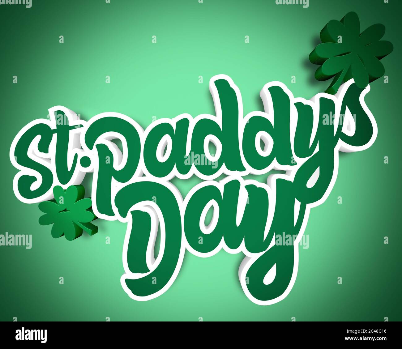 3D Saint Patricks /st Paddys day typography on green background with shamrock 4 leaf clovers Stock Photo
