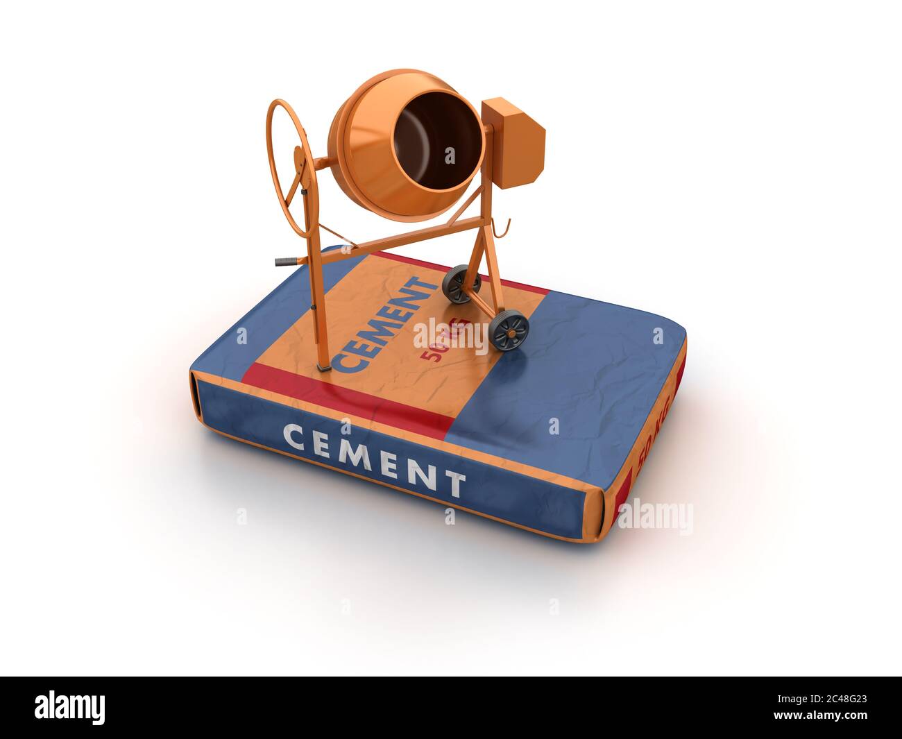 3D rendering illustration of a concrete mixer and cement boxes isolated