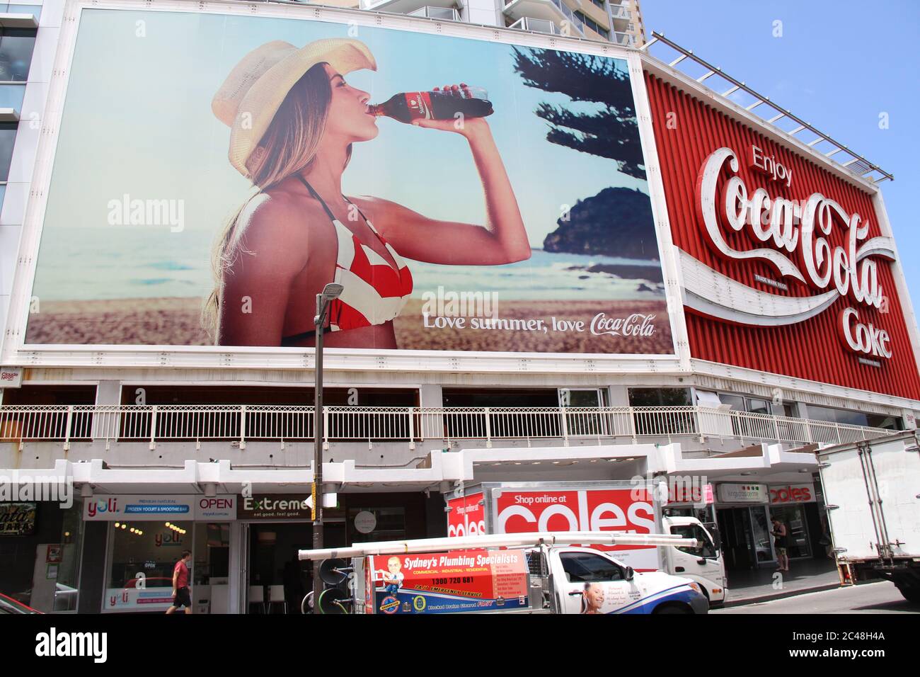 The famous Coca Cola sign landmark at the junction of Darlinghurst Road and Kings Cross Road in Kings Cross, Sydney. Stock Photo