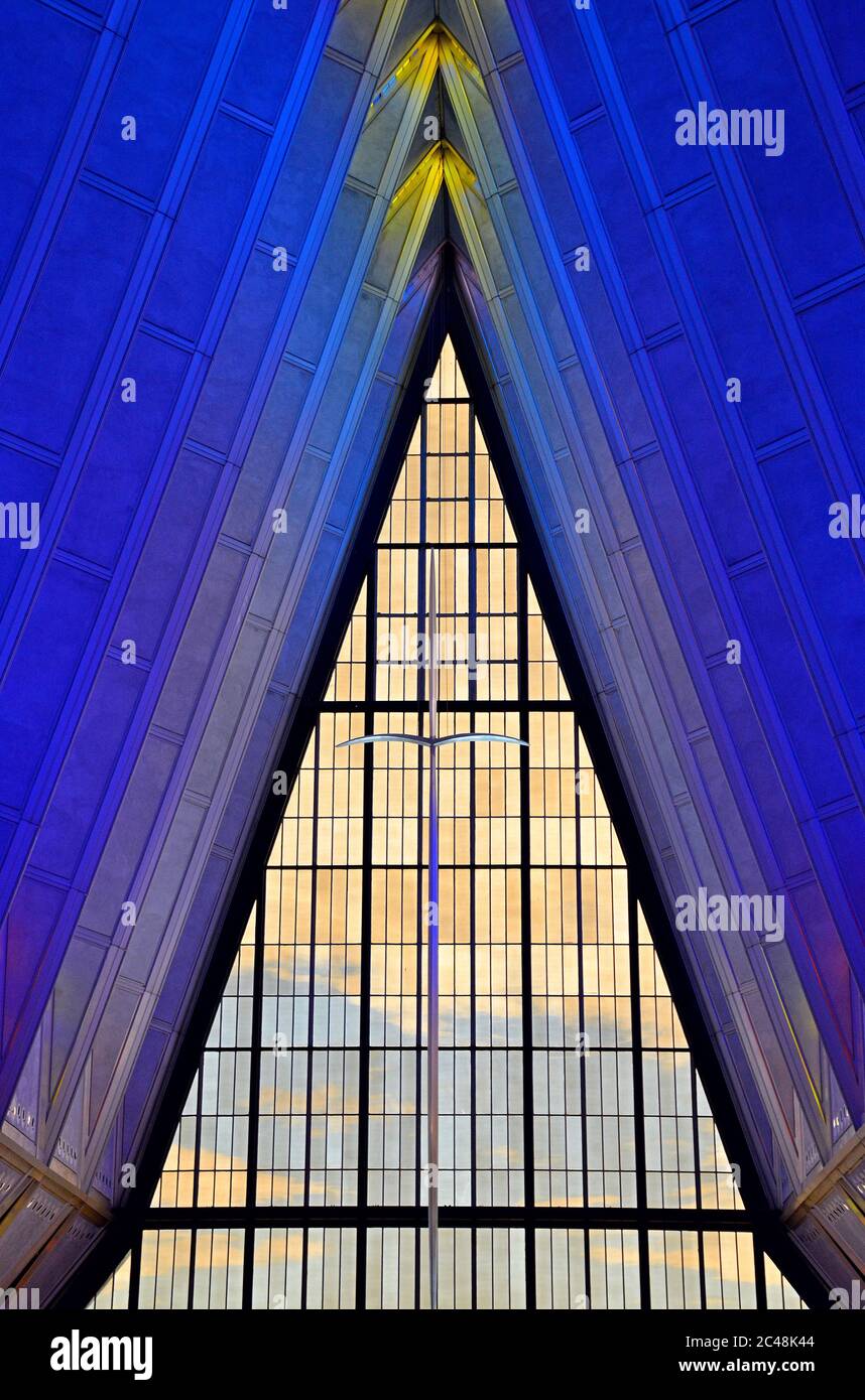 Famous illuminated Air Force Academy Cadet Chapel in the United States ...